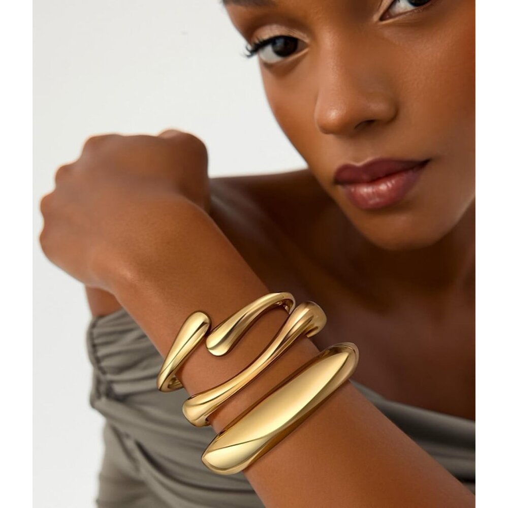 Chic 3pcs Gold Stackable Cuff Bangles - Stylish B… - image 3